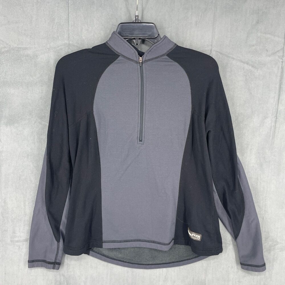REI Sweatshirt Womens Large Black Gray Base Layer Quarter Zip Outdoors Hiking